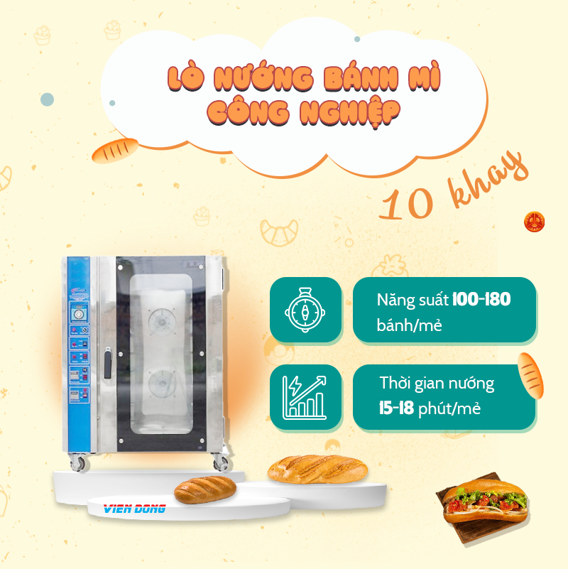 Lò nướng bánh mì đối lưu 10 khay Việt Nam