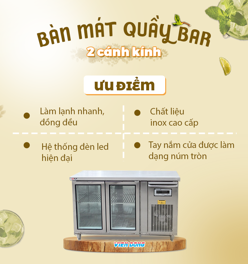 Bàn mát quầy bar 2 cánh kính